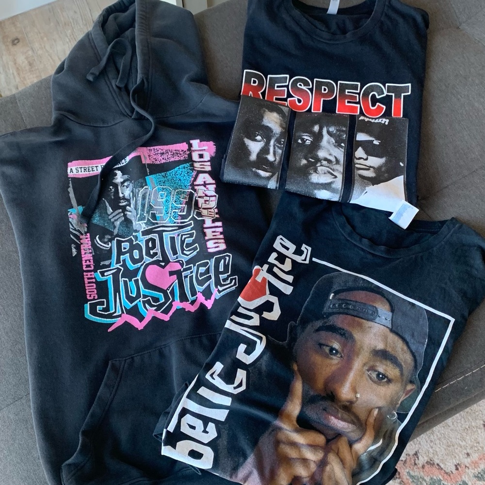 Tupac Poetic Justice 1993 Movie Shirts & Sweater Bundle - 3 pieces